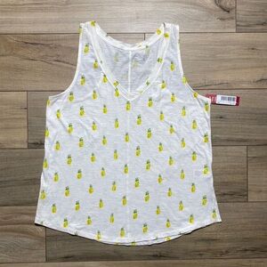 Merona Womens Pineapple Print V-Neck Tank Top Size XXL Light Cream